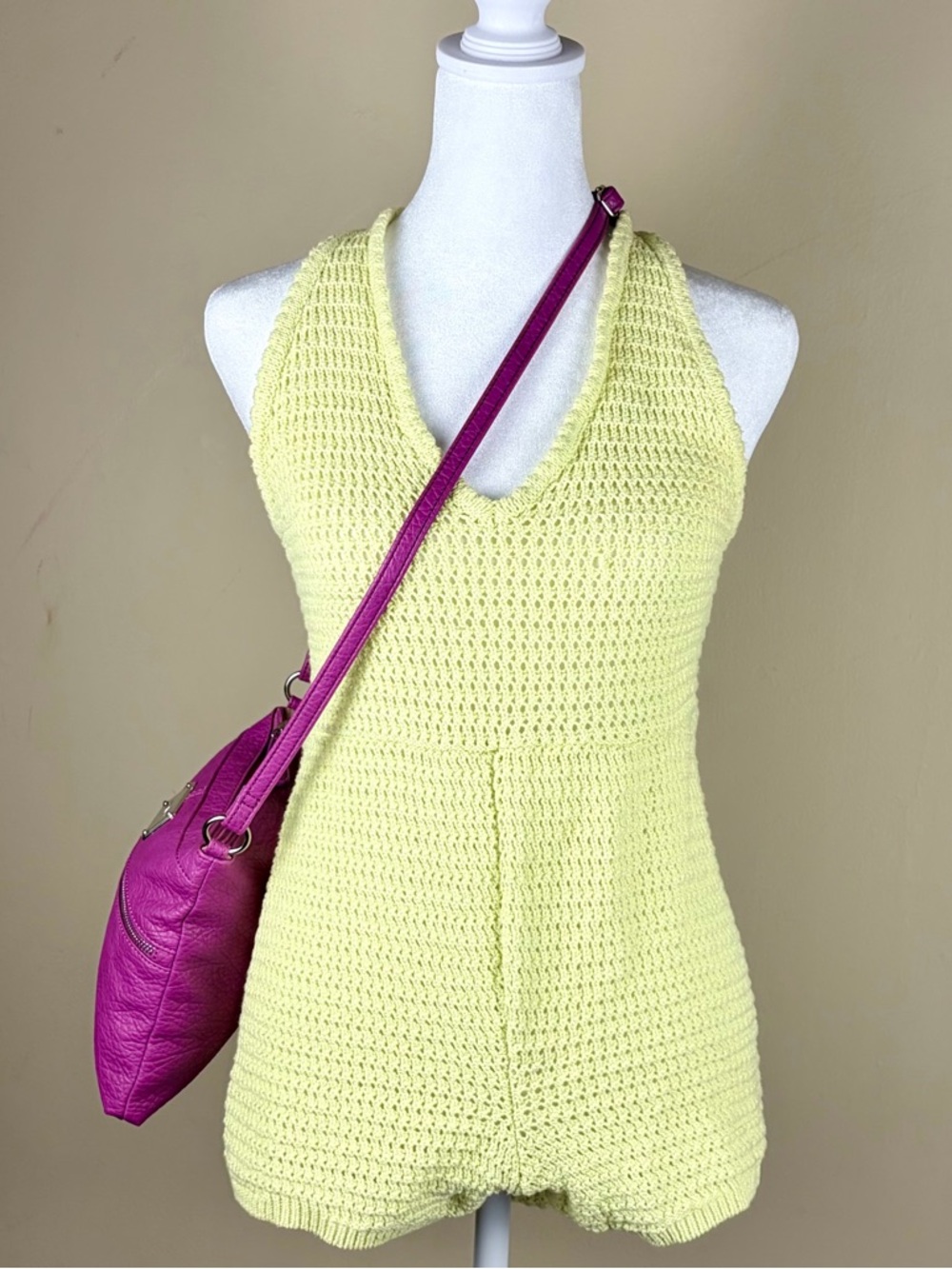 Free People FP Beach Lime Glo yellow retro Clear Skies Romper Size XS